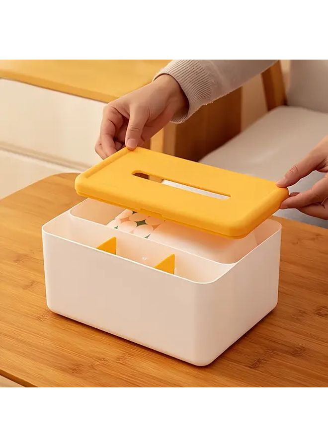 1pc Desktop Organizer With Drawers Yellow Accent Plastic Storage Box For Office Supplies - Image 2
